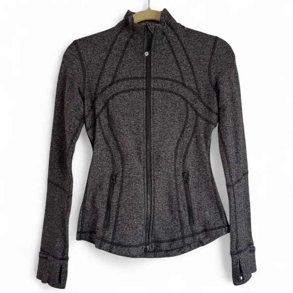 lululemon athletica Tops - Lululemon Define Jacket Heathered Herringbone Stretch Athletic Top Black Gray 4